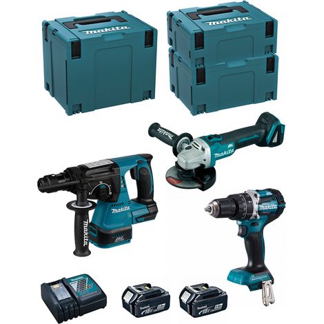 MAKITA Kit MK311RTJ (DHR243 + DHP484 + DGA504 + 2 x 5,0 Ah + DC18RC + MAKPAC 2 + MAKPAC 3 + MAKPAC 4) (1/5)