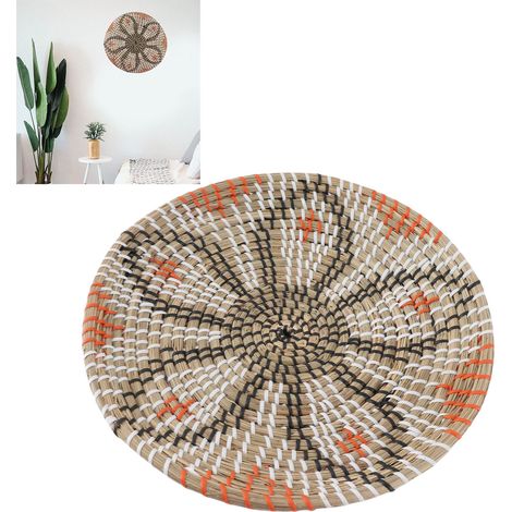 Handgefertigte Gras-Wanddekoration, rund, hängend, 35 cm Durchmesser, gewebter Korb, handgeflochten, Stil 3, für Küche und Wohnzimmer. (1/5)