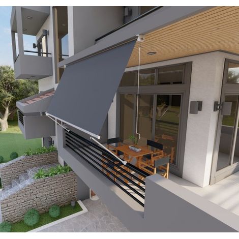 Tenda da sole a caduta con bracci 250cm telo impermeabile grigio Golisa