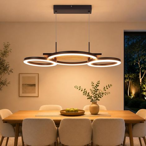 ZMH Suspension LED 3 Anneaux Design Aspect Bois 58 cm, Luminaire Moderne pour Salle à Manger (1/5)