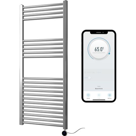 Chrome Electric Smart WiFi Controlled Heated Towel Rail 500mm W x 1200mm H Straight 7 Day Programmable Timer App Compatibility (1/5)
