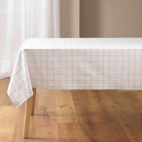 Nappe rectangle à carreaux en polycoton Naturel 140x240 cm (1/3)