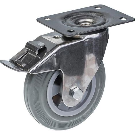 Roulette - 160 mm - Edelstahl - Grauer Gummi - Drehend mit Bremse