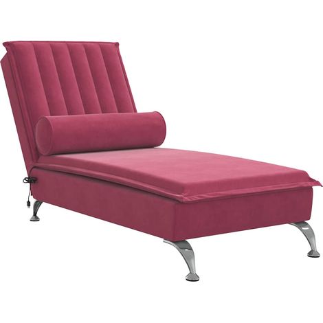 vidaXL Chaise longue de massage avec traversin rouge bordeaux velours