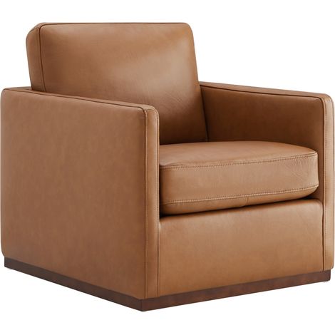 Fauteuil Pivotant En Cuir Véritable CHITA, Fauteuil Moderne Médiéval Certifié FSC Pour Salon Et Chambre, Entièrement Assemblé, Assise Sellier-Marron