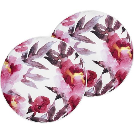 Conjunto de 2 cojines de jardín almohada de exterior ⌀ 40 cm poliéster motivo floral blanco y rosa Lanrosso