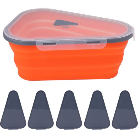 Boîte à pizza extensible et réutilisable avec 5 plateaux micro-ondables en silicone, couleur orange. (1/5)
