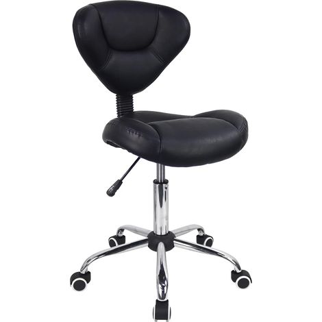 Tabouret Roulant Ergonomique avec Coussin épais en Cuir PU Tabouret Pivotant à Hauteur Réglable pour Le Travail Spa Salon De Tatouage avec Dossier (Noir) (1/5)