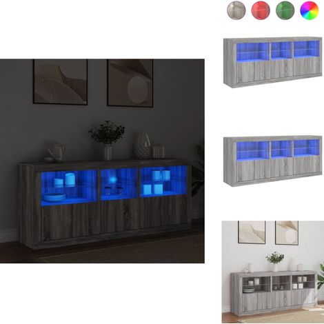 Sideboard mit LED-Leuchten Grau Sonoma 162x37x67 cm - Sideboard - Wohnzimmermöbel - Wohnraumgestaltung - Moderne Einrichtung - Regal (1/5)
