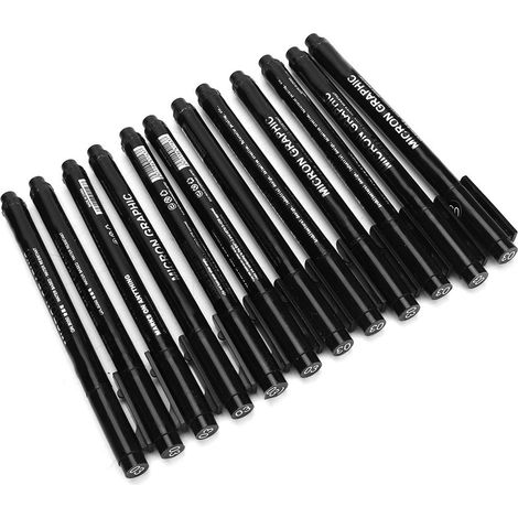 Lot de 12 stylos micron à pointe fine, encre noire waterproof, pour dessin, croquis et BD (03) (1/5)