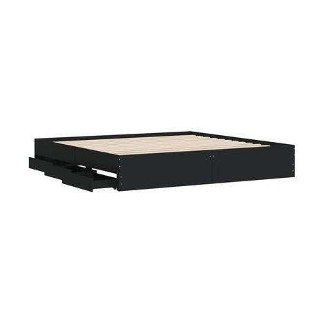 Cadre de lit noir avec tiroirs (matelas vendu séparément), 200 × 200 cm, rangement pratique intégré, meuble de chambre, design contemporain, montage facile (1/5)