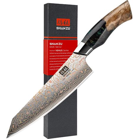 Japanese Chef Knife 20 cm Damascus Steel and Copper Kitchen Knife (1/5)