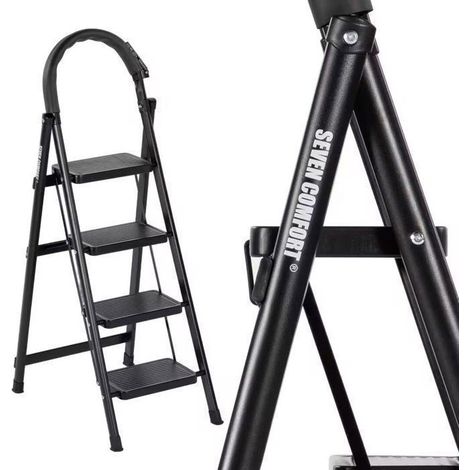 Scaletta Comfort Seven - 4 gradini - Acciaio - Pieghevole - 61×45×118cm(L-L-H) - Carico massimo 150 kg - Nero (1/5)