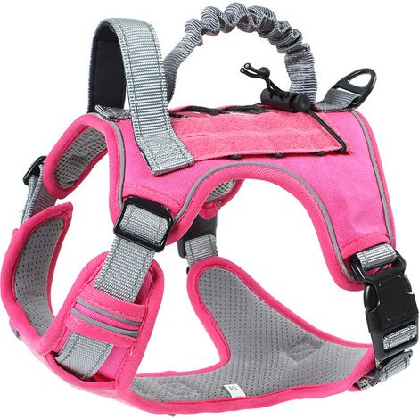 Harnais Chien Anti-Traction Tactique avec Laisse Rétractable Intégrée - Gilet de Contention Extérieur pour Grand Chien (35-60 kg), Rose, Taille XL