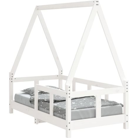 Lit simple Cadre de lit pour enfant blanc 70x140 cm bois de pin massif