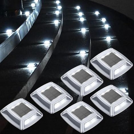 Éclairage solaire extérieur pour allée et escalier IP68 étanche, lot de 6, balise solaire blanche 24LM pour jardin extérieur, patio, chemin, piscine et parc (1/5)