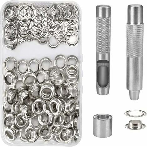 100 Oeillets Kit Oeillets Outils Métalliques Oeillet Kit 14mm Oeillet Oeillet Kit pour Toile Bâche Tente Réparation Argent (1/5)