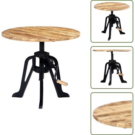 The Living Store Tavolino 60x(46-63) cm in Legno Massello di Mango e Ghisa - Tavolino industriale