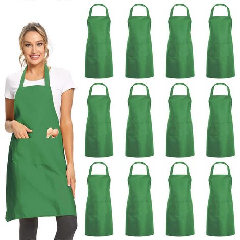 Lot de 12 tabliers à bavette unis avec 2 poches - Tabliers commerciaux unisexes en gros (1/5)