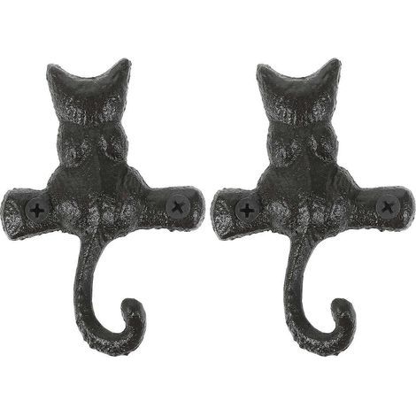 Set mit 2 Wandhaken im Antik-Stil mit Katzenmotiv – 10,00 x 7,00 x 2,00 cm – Schwarz (1/4)
