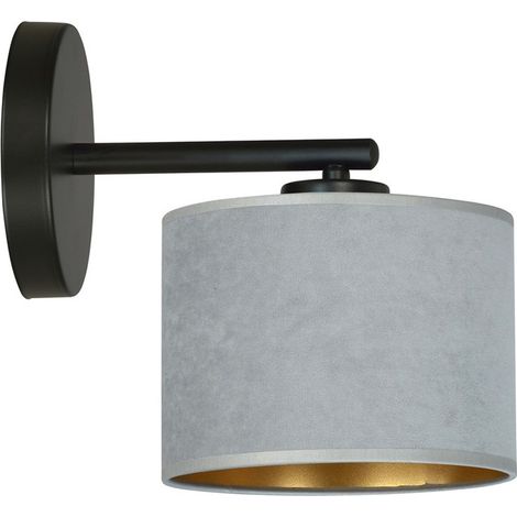 Lampada a Parete Hilde, Acciaio verniciato a polvere, Tessuto, Nero, Grigio, 27x24x20 cm