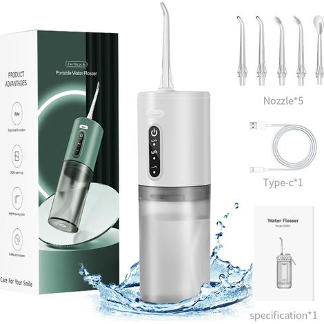 Un hydropulseur blanc basique pour éliminer le tartre et nettoyer les dents, un irrigateur buccal portable, un nettoyeur dentaire à impulsions à main (1/5)