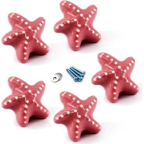 Bouton de tiroir rose boutons d'armoire en céramique poignée de chambre d'enfants en forme d'étoile de mer pour tiroirs de commode (1/4)
