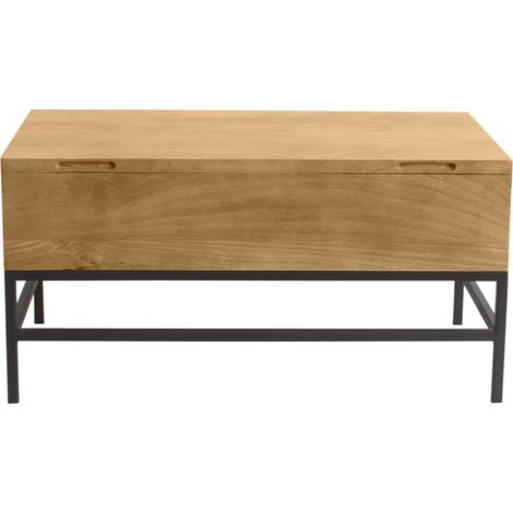 Mesa de centro elevable industrial de madera maciza de mango y metal negro L90 cm YPSTER