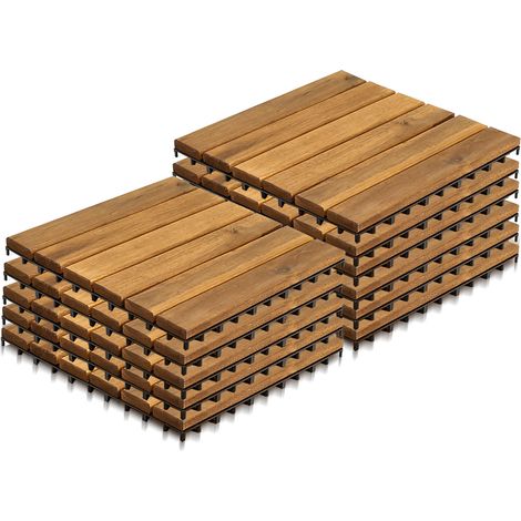 Wolketon Akazienholz Holzfliesen. 30x30cm Balkonfliesen Gartenfliesen Terrassenfliesen. 4m². 12 Latten. Fliese Leicht verlegbar(44 Stück)