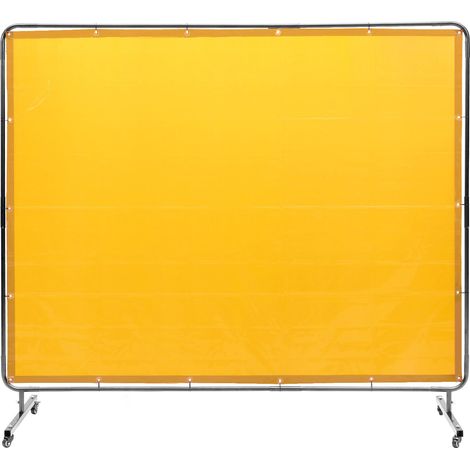 Rideau de Soudage avec Cadre, 1,8x2,4 m Écran de Protection pour Soudure en Vinyle Ignifuge sur 4 Roues Pivotantes 2 Verrouillables, Rideau Mobile Professionnel pour Atelier, Industrie, Jaune (1/5)