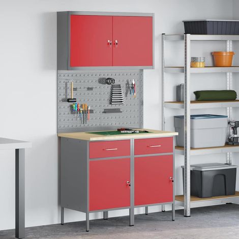 Werkbank mit Schubladen 5 pcs Rot Ingenieure Holz und Stahl (1/5)