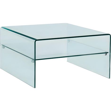 Vente-Unique – Table basse carrée double plateau en verre trempé 12mm – Dimensions 80x80x43cm – Charge max 50kg – Pour intérieur moderne