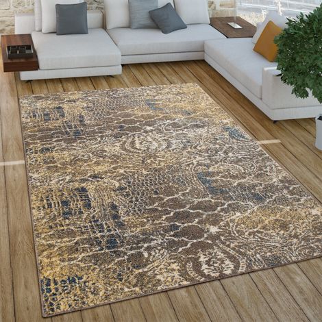 Paco Home Wohnzimmer Teppich Kurzflor Boho Vintage Design Geometrische Muster 80x150 cm, Blau