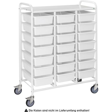 Kongamek Kisten- und Tablettwagen 950x420x1205mm in weiß mit 21 Böden und Bremse (1/2)