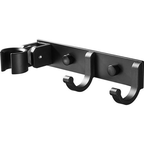 Schwarzer Duschsitz mit Haken, 15 cm breite Aluminium-Duschwanne, Düsenhalter mit Haken, verstellbarer Duschsitz, Duschhalter (1/5)