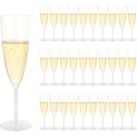 32 Flûte à champagne, 180 ml, Plastique PC réutilisable, Transparent, Résistant aux chocs, Pour mariage, fête