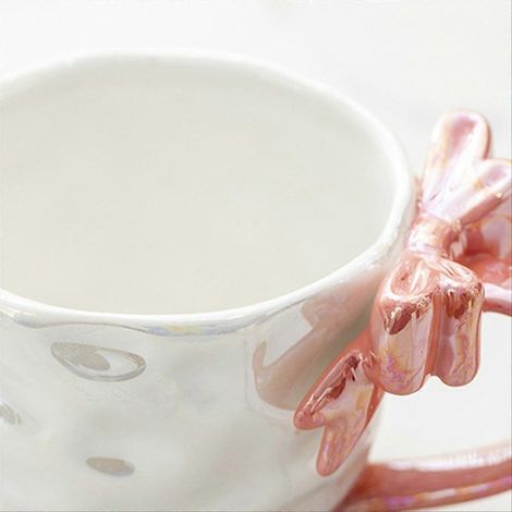 Roter Keramikbecher mit romantischer Schleife, Kaffee- und Milchbecher, Dessertbecher mit Henkel, Teetasse. (1/5)