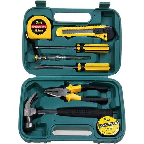 9-teiliges Handwerkzeugset für den Heimgebrauch: Hammer, Zange, Schraubendreher, Messer, PVC-Klebeband, Kombinationswerkzeugset (1/5)
