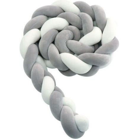 Tour de lit bébé- 3 Tissage Bébé Coussin Serpent Tressé Pare - Choc Velours Protection lit Bumper Pépinière pour Les Nouveau-Nés Lit Chambre Décor avec, blanc grisâtre—2M..dyk. (1/4)