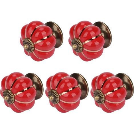 Juego de 5 pomos de cerámica con forma de calabaza de Halloween de 40x40 mm (diámetro x altura) para puertas de armarios, cajones, muebles y armarios de cocina. Tiradores de cobre vintage con tornillo (1/5)