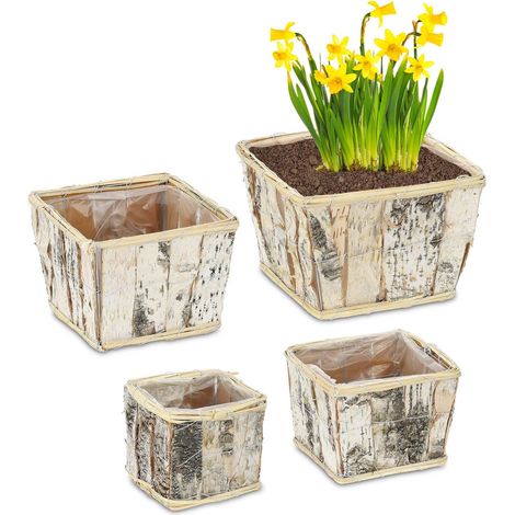 Quadratischer blumentopf birke 4er set