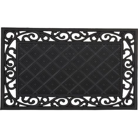 Paillasson 75x45 cm tapis de sol antidérapant caoutchouc rectangle résistant aux intempéries motifs fleurs, noir, 80 x 150 cm (1/5)