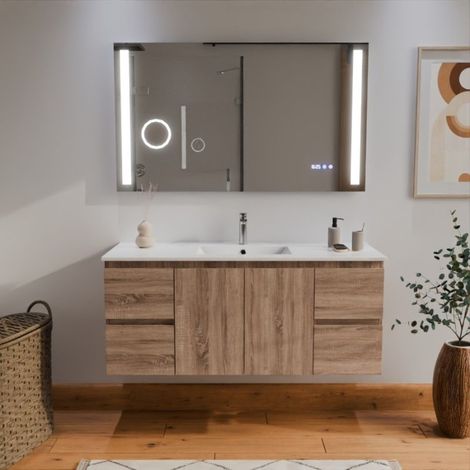 Meuble salle de bain RAPHA 120 cm vasque centrée + miroir led Duetto (1/5)