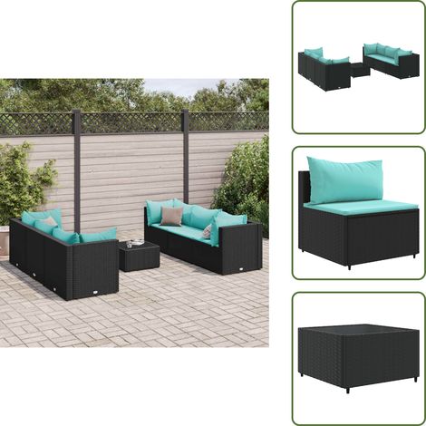 Table basse - vidaXL Salon de jardin 7 pcs avec coussins Noir Résine tressée - Résine tressée (1/5)