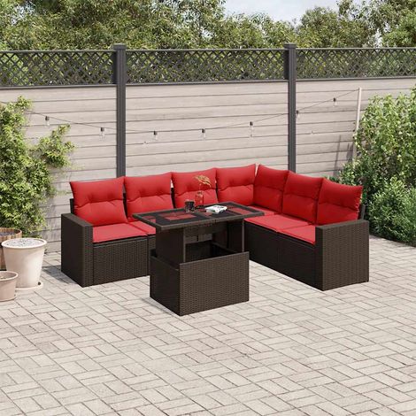 7-teiliges Gartensofa-Set mit Kissen, braun, Polyrattan (1/5)