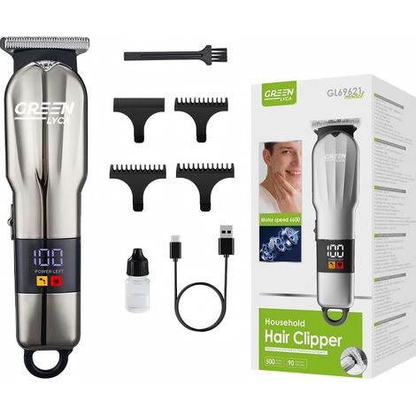 Tondeuse à cheveux GREEN LYCA GL69621 avec lumière auxiliaire et affichage numérique, rechargeable par USB-C et 4 peignes inclus