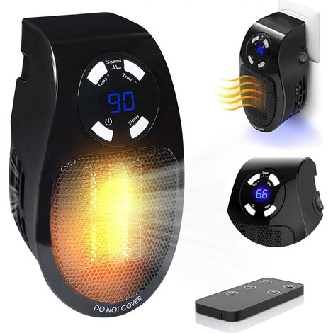 Heizfunktion, 500-Watt-Miniheizgerät mit Abluft, sparsamem Heizthermostat und Zeitschaltuhr, Tischgerät, Schlafzimmer, Wohnzimmer (schwarz)