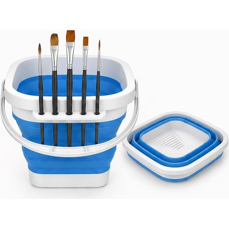 Nettoyeur de Pinceau Aquarelle, Pliable multifonctionnel Silicone Porte-Pinceaux, Convient aux Cours D'arts Plastiques et aux Séances de Dessin en Plein Air, Bleu, 1 Pièces (1/5)