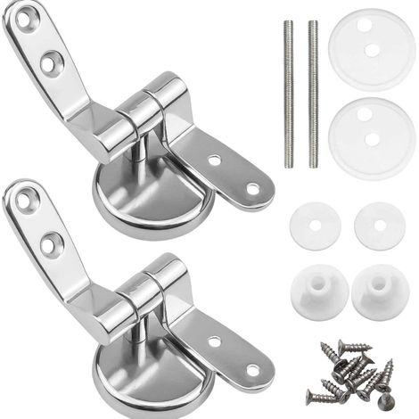 2 Charnières de siège WC, alliage de zinc chromé, vis inox, pour sièges MDF résine bois, maison hôtel (1/5)