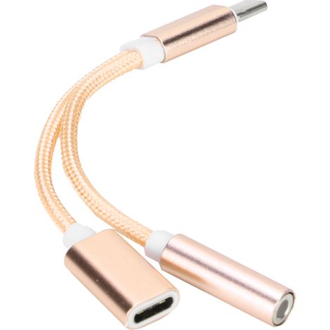 Adaptateur USB-C vers Jack 3,5 mm avec Charge Rapide - Compatible iPhone, Google Pixel, OnePlus - Doré